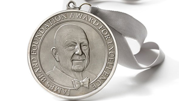 A James Beard Award on a ribbon