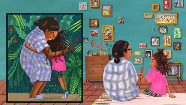 Credit: "Tíos and Primos" Illustrations of a woman and a child in "Tíos and Primos"
