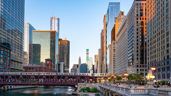 Credit: Anthony Mance / iStock A view of Chicago over the river