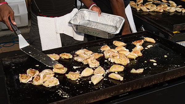 Pierogi on a flattop grill