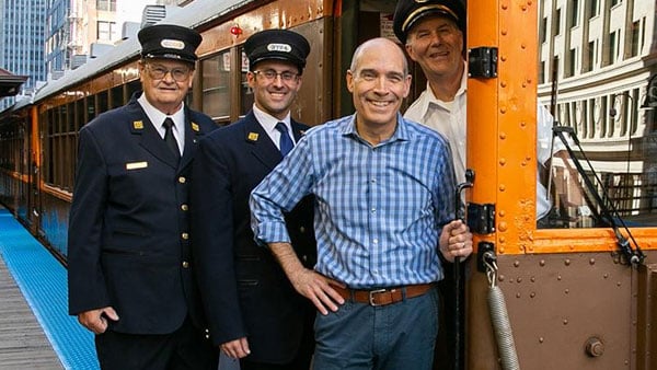 Geoffrey Baer and a vintage 'L' train.