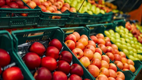 Credit: Valerii Apetroaiei / iStock A stock image of various types of apples in bins in a grocery store