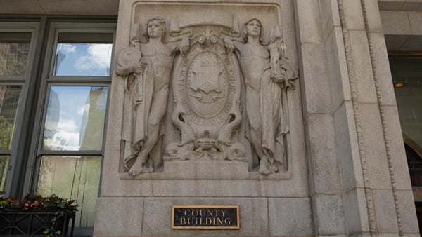A close-up of the detail on the Cook County building is pictured in a file photo