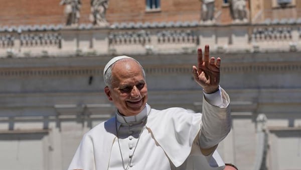 Pope Leo XIV waves as he leaves after his weekly general audience in St. Peter's Square at The Vatican, Wednesday, May 27, 2026.