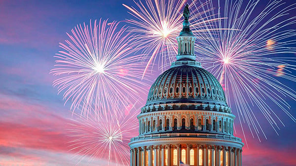 Fireworks behind the U.S. Capitol building