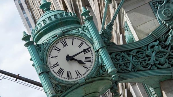 The Marshall Field Clock in downtown Chicago