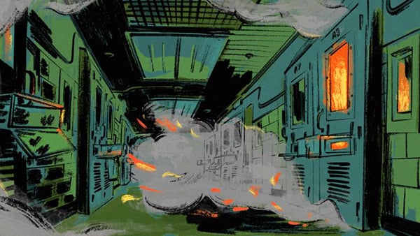 An illustration depicting flames coming out of a prison cell door