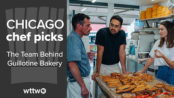 The team behind Guillotine Bakery stands around a counter full of pastries