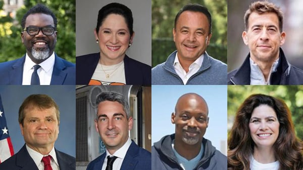 A collage of headshots of people running for Chicago mayor