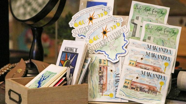 Stickers advertise tourism attractions in southern Illinois