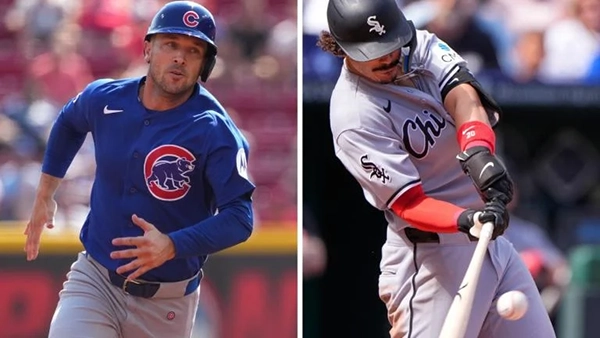 A side by side image of the Cubs' Alex Bregman and the White Sox's Miguel Vargas