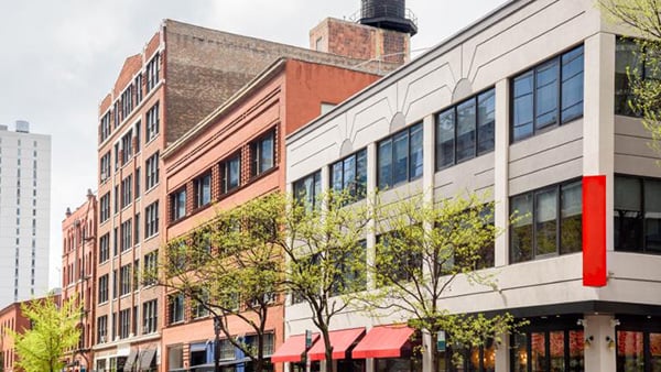 A row of mixed-use apartment buildings in Chicago