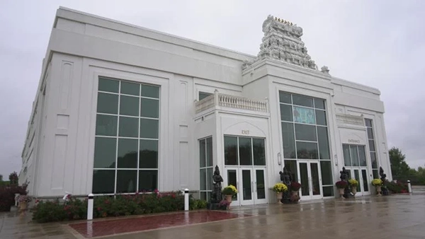 The front of Sri Venkateswara Swami (Balaji) Temple is seen in Aurora, Ill., Thursday, Oct. 15, 2026. (AP Photo / Laura Bargfeld)