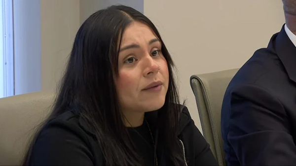 Marimar Martinez speaking during a news conference 