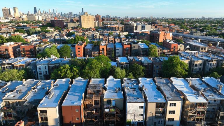 An aerial image of apartment buildings in Chicago