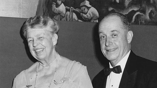 Roosevelt University founder Edward J. Sparling with Eleanor Roosevelt, who spoke at the school’s dedication. Photo credit: Roosevelt University Archive