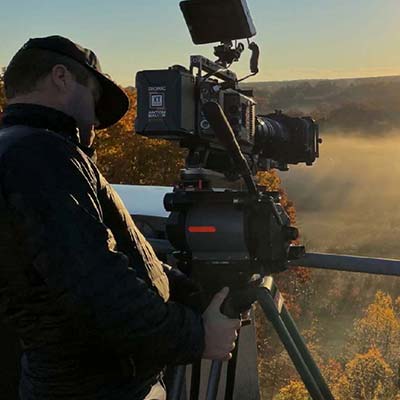A behind-the-scenes image from Henry David Thoreau, with cinematographer Christopher Loren Ewers behind the camera. Credit: Ewers Brothers Productions