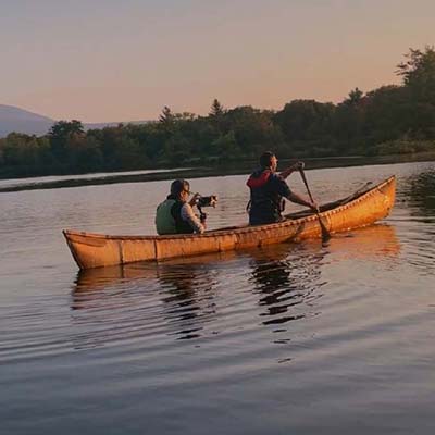 A behind-the-scenes image from Henry David Thoreau, filming on Walden Pond. Credit: Ewers Brothers Productions