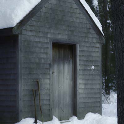 A still image from Henry David Thoreau, picturing Walden cabin in the snow. Credit: Ewers Brothers Productions