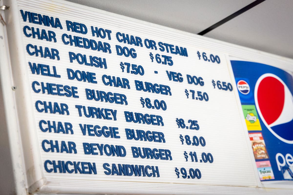 Menu board showing the food items available