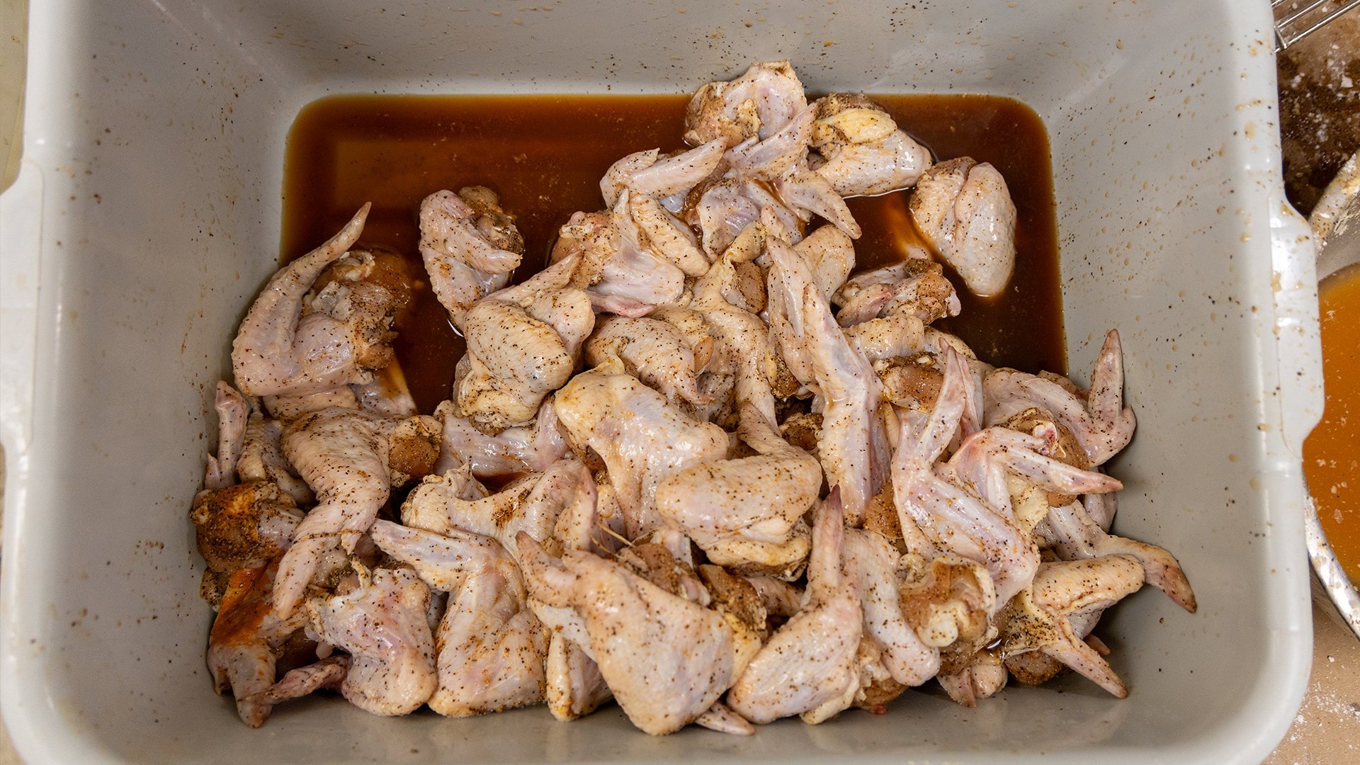 Chicken wings marinating