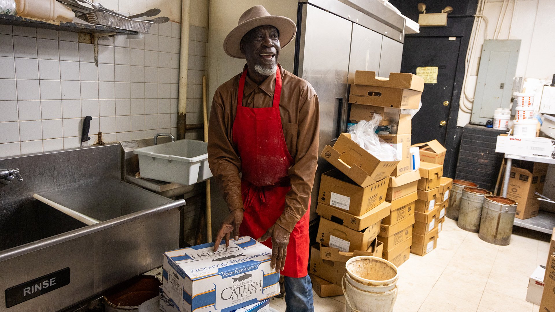 James 'Twin' Stevens with a box of catfish