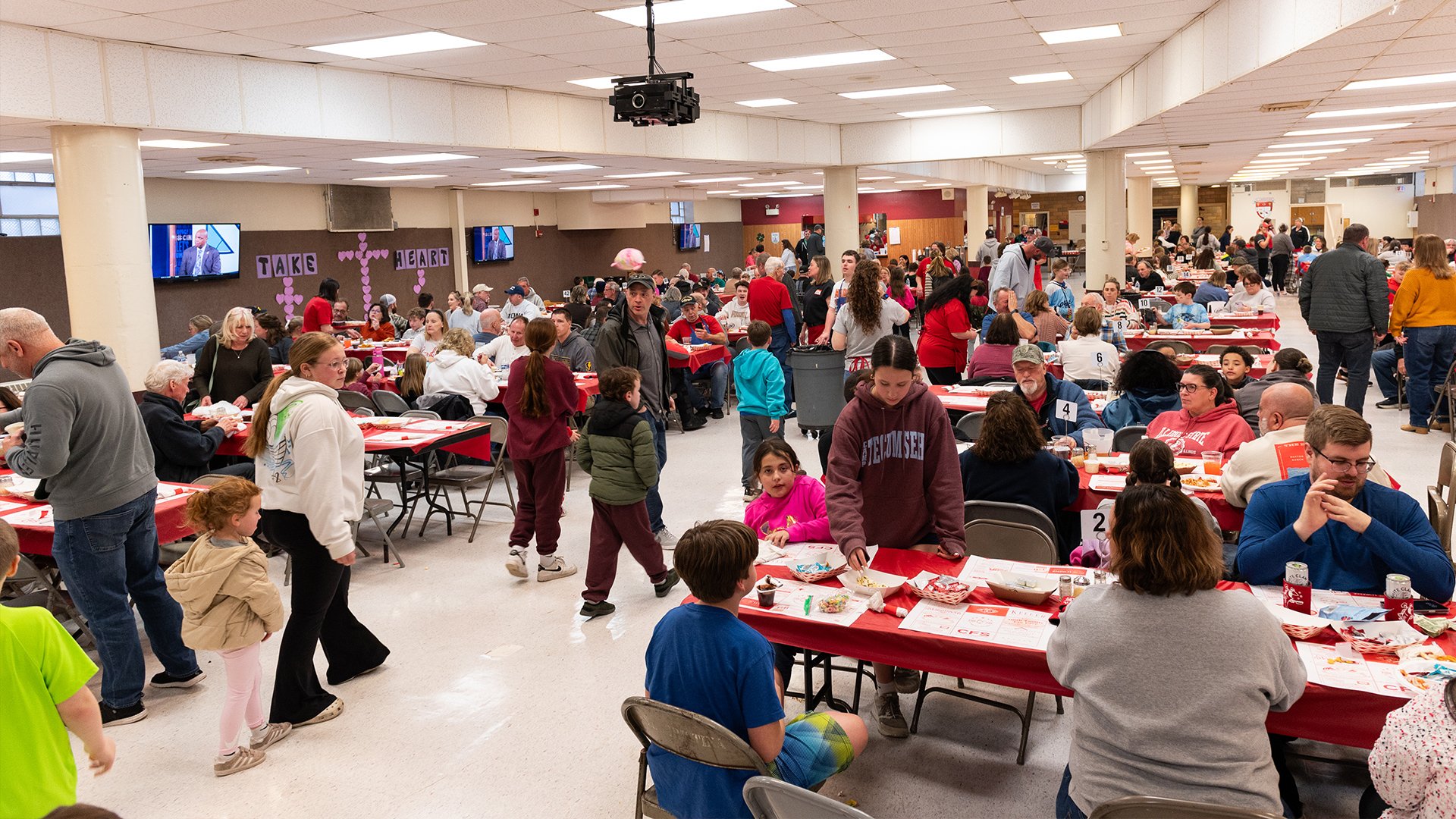 The cafeteria filled with guests