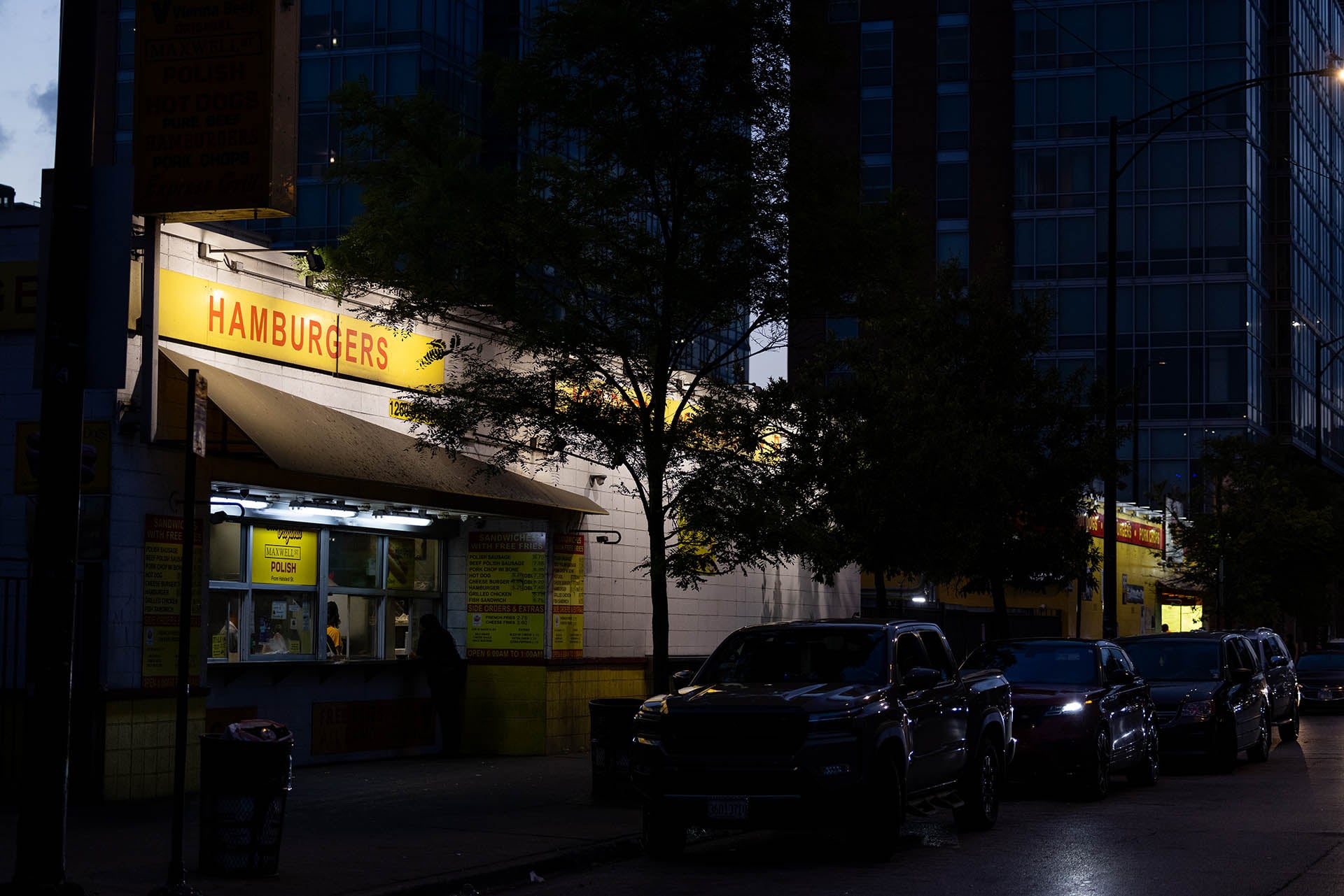 Nighttime exterior of Jim’s Original