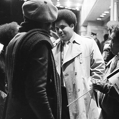 Fans outside the Coliseum after there were technical difficulties showing the Muhammad Ali and Joe Frazier heavyweight championship fight on closed-circuit television, Chicago, Illinois on March 8, 1971. Photo: ST-40000976-0035, Chicago Sun-Times collection, Chicago History Museum