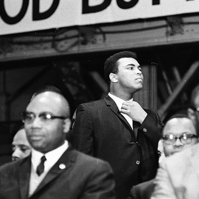 Muhammad Ali at the Black Muslims annual meeting at the Coliseum in Chicago, Illinois on February 28, 1965. Photo: ST-19031791-0009, Chicago Sun-Times collection, Chicago History Museum