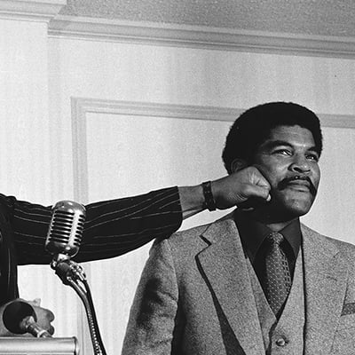 Muhammad Ali during a press conference in Chicago, Illinois on September 24, 1979. Photo: ST-19130551-0017, Chicago Sun-Times collection, Chicago History Museum