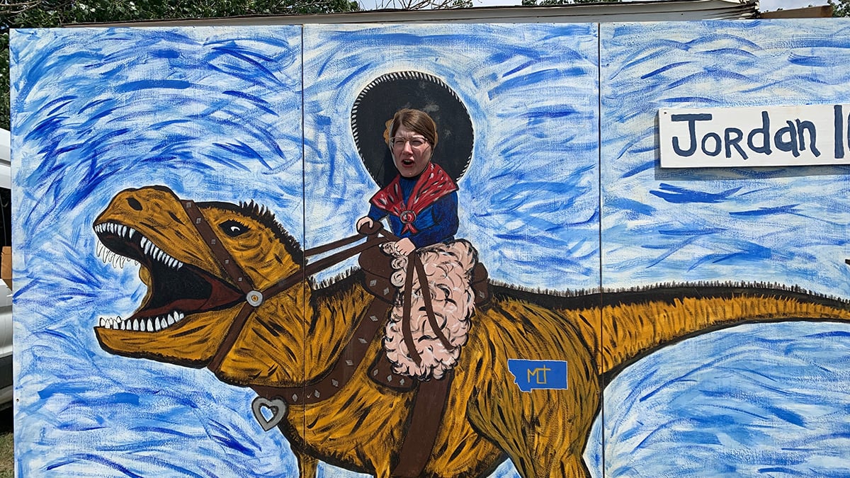 riding a dinosaur