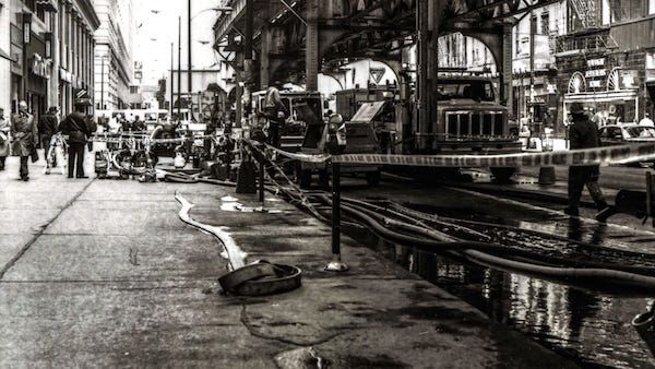 In 1992, the Chicago Loop flooded after water poured into the freight tunnel system. Image: Chicago History Museum, ICHi-174349; Chicago Transit Authority, photographer In 1992, the Chicago Loop flooded after water poured into the freight tunnel system. Image: Chicago History Museum, ICHi-174349; Chicago Transit Authority, photographer