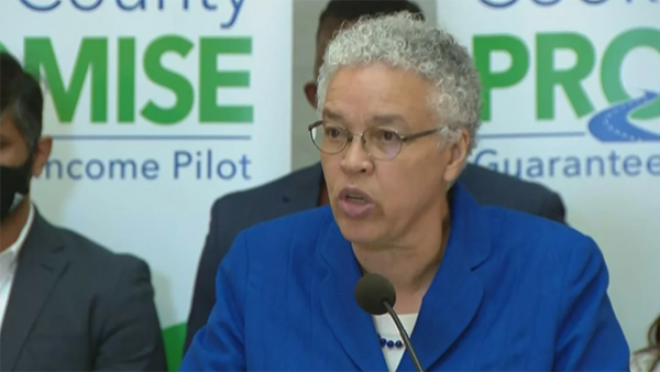 Cook County Board President Toni Preckwinkle speaks about the county’s cash assistance program on May 18, 2022. (WTTW News) Cook County Board President Toni Preckwinkle speaks about the county’s cash assistance program on May 18, 2022. (WTTW News)