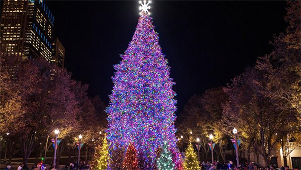 Chicago's city Christmas tree lit up in a prior year