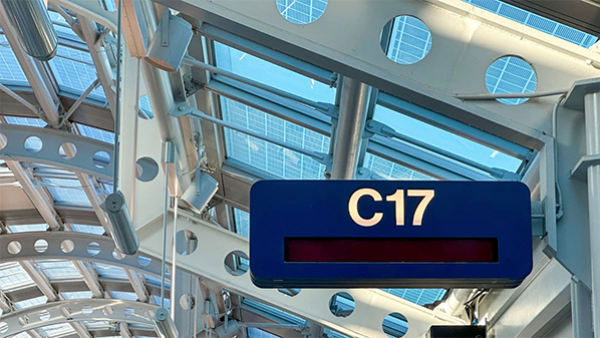 A sign for gate C17 at O'Hare Airport