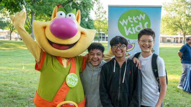 PBS's Nature Cat with three young boys smiling