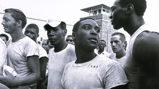 A prison yard full of inmates
