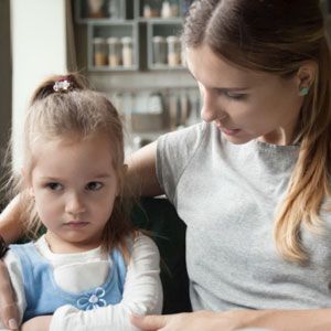Mom with disappointed little girl. Mom with disappointed little girl.