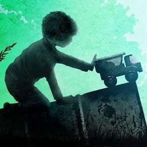 Illustration of child playing near a waste dump