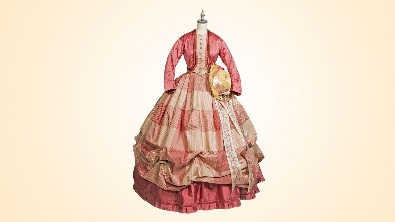 A silk taffeta traveling dress for Alice Green (AnnaSophia Robb) with a pattern from an 1860s ladies book. (PBS, Sketches courtesy Amy Andrews Harrell)