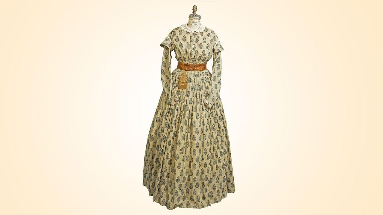 Charlotte Jenkins' (Patina Miller) cotton dress with organdy collar. (PBS, Sketches courtesy Amy Andrews Harrell)