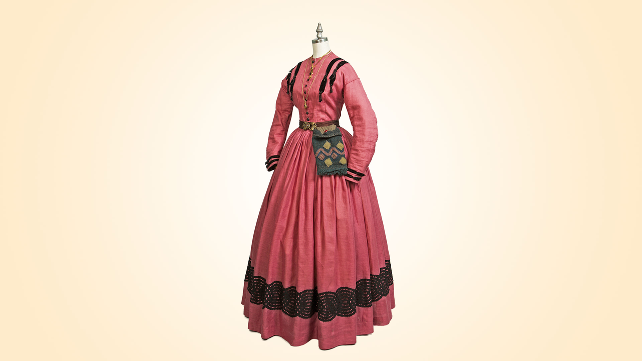 A linen dress with velvet ribbon and appliqued detail for Lisette Beaufort (Lyne Renée). (PBS, Sketches courtesy Amy Andrews Harrell)