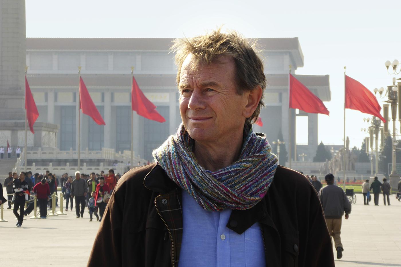 Michael Wood in Tiananmen Square. Photo: Mick Duffield