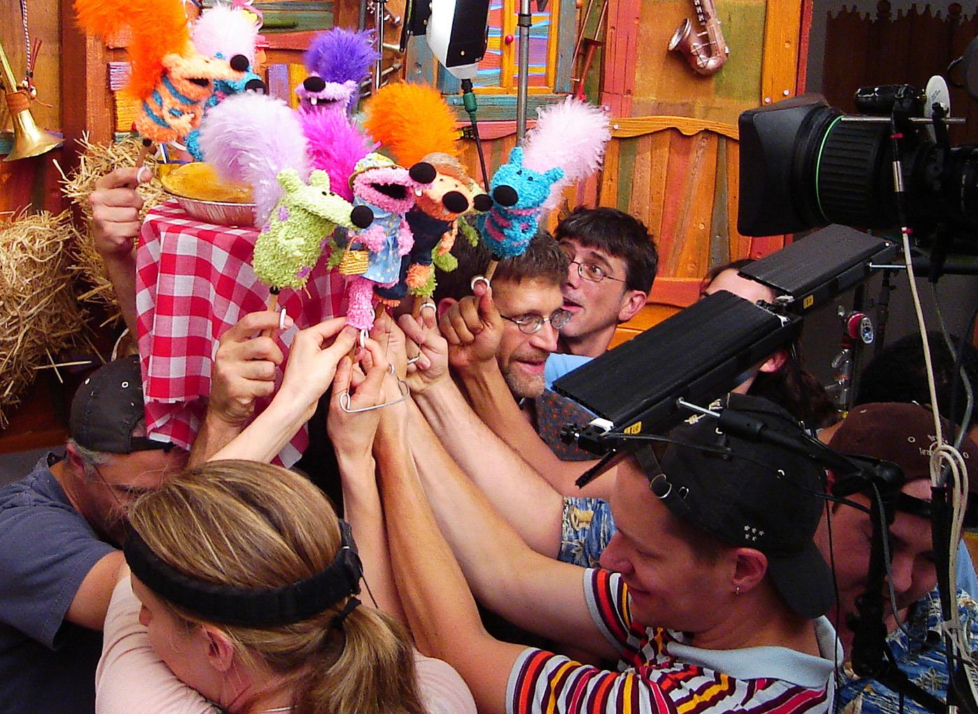 Doing puppetry for a TV show can get crowded. Photo: Courtesy Spiffy Pictures