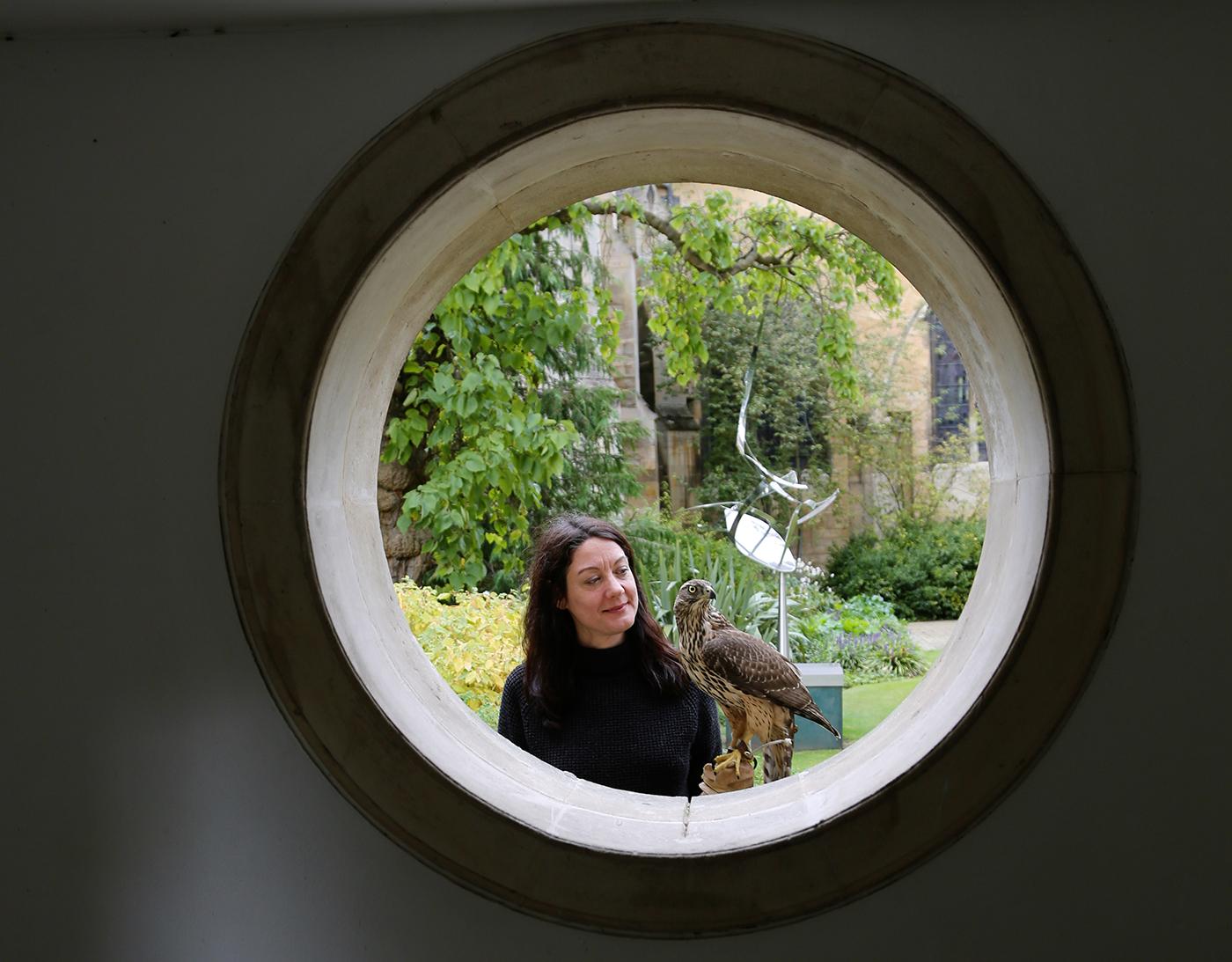 Helen Macdonald, author of H is for Hawk, with her goshawk Lupin. Photo: Courtesy Mike Birkhead Associates