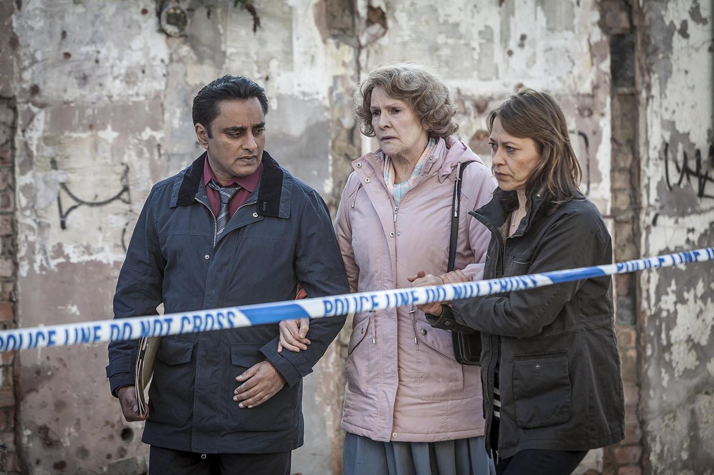 Sanjeev Bhaskar as DS Sunny Khan, Nicola Walker as DCI Cassie Stuart and Frances Tomelty as Maureen Sullivan in Unforgotten. Photo: John Rogers/Mainstreet Pictures