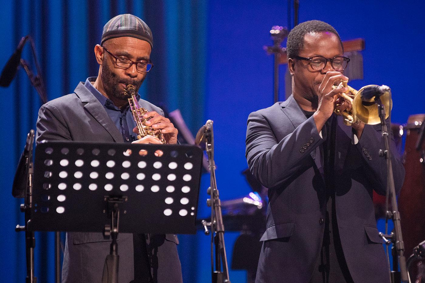 Saxophonist Kenny Garrett and trumpeter Ambrose Akinmusire at International Jazz Day in Havana, Cuba. Photo: Steve Mundinger
