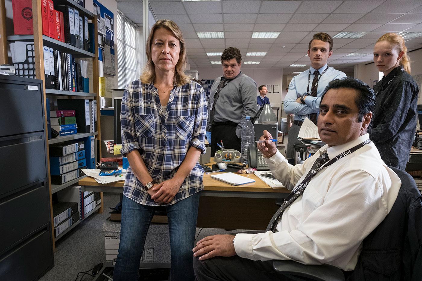 Nicola Walker as DCI Cassie Stuart and Sanjeev Bhaskar as DS Sunny Khan. Photo: John Rogers/Mainstreet Pictures