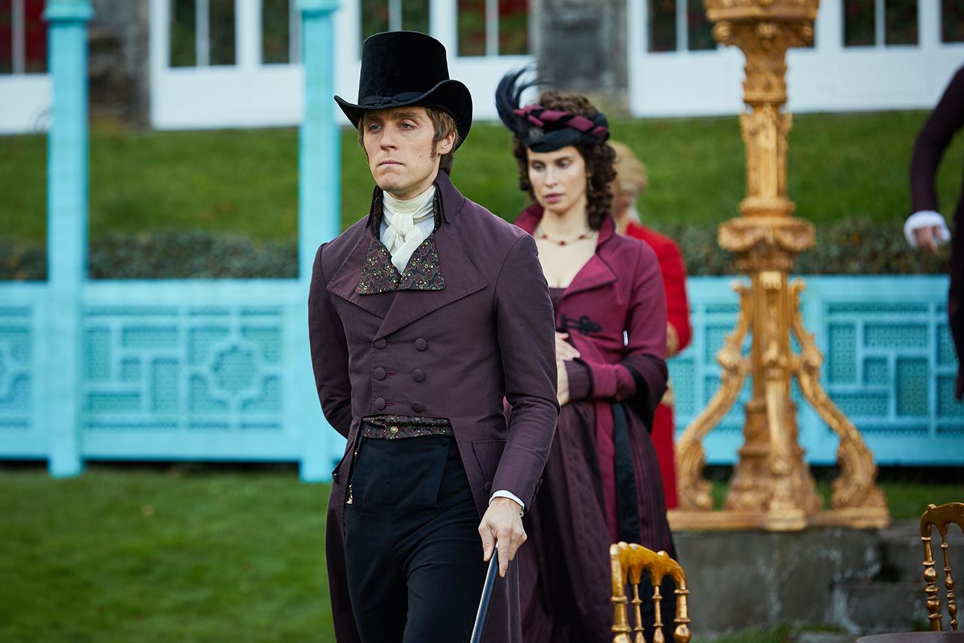 Jack Farthing as George Warleggan and Heida Reed as Elizabeth Warleggan in Poldark. Photo: Mammoth Screen for MASTERPIECE
